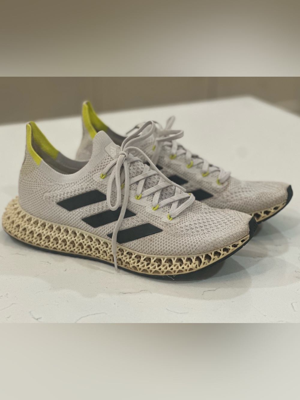Men’s adidas Light Gray Knit Running Sneakers with Black Stripes- 12